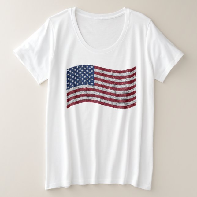 Rhinestone US Flag Illustration – Patriotic Plus Size T-Shirt (Design Front)