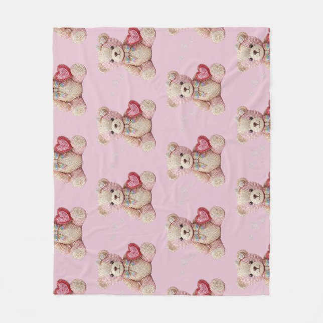 Rhinestone Valentine Bear  Fleece Blanket (Front)