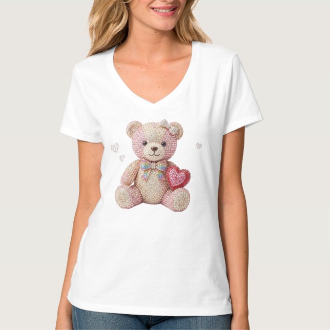 Rhinestone Valentine Bear  T-Shirt (Front)