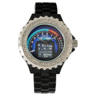 Rhinestone with Black Enamel rev counter watch
