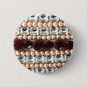 Rhinestones and pearls - vintage jewellery 6 cm round badge