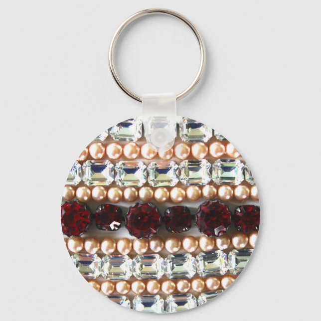 Rhinestones and pearls - vintage jewellery key ring (Front)