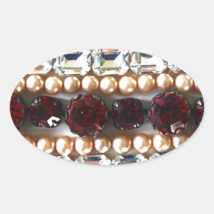 Rhinestones and pearls - vintage jewellery oval sticker