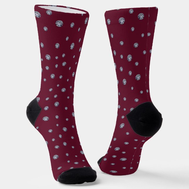Rhinestones on dark red socks (Angled)