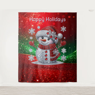Rhinestones Snowman Holiday Backdrop Tapestry