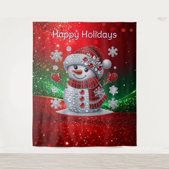 Rhinestones Snowman Holiday Backdrop Tapestry (Front)