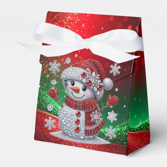 Rhinestones Snowman Holiday Favor Box (Front Side)