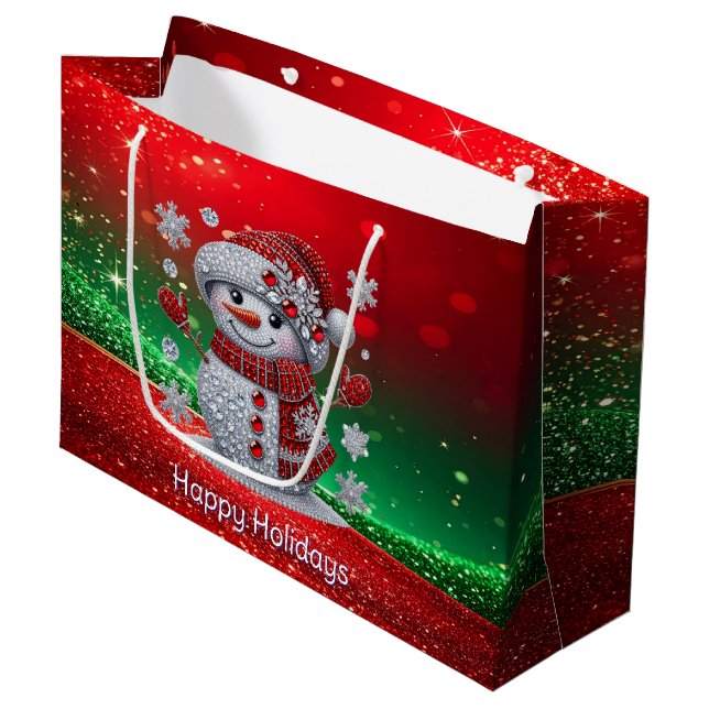 Rhinestones Snowman Holiday Gift Bag (Front Angled)