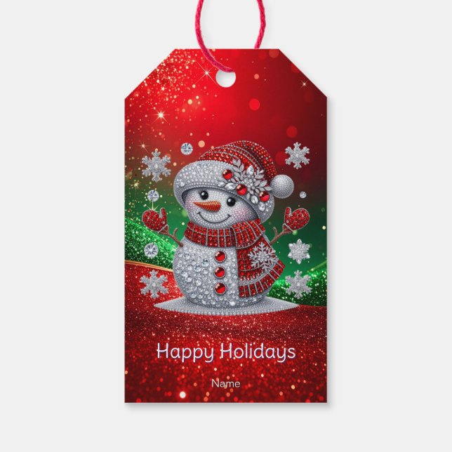 Rhinestones Snowman Holiday Gift Tag (Back)