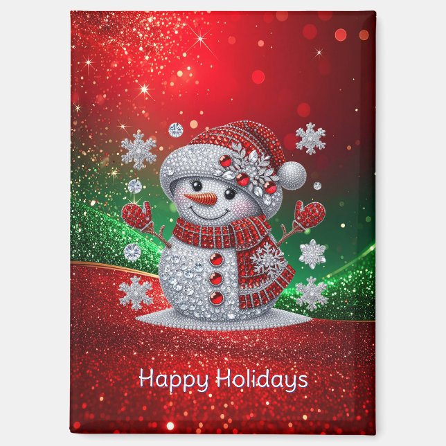 Rhinestones Snowman Holiday Magnet (Front)