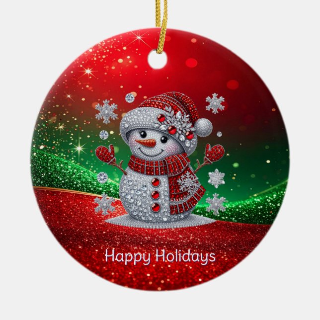 Rhinestones Snowman Holiday Ornament (Front)