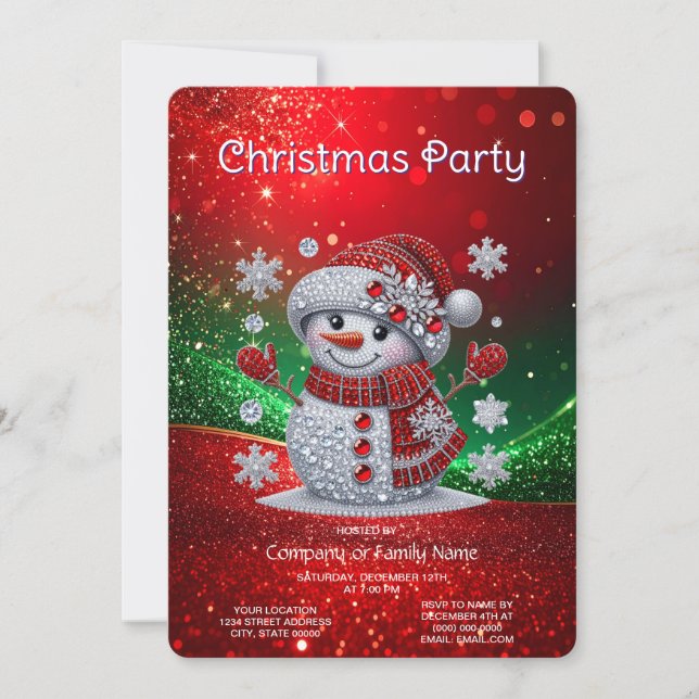 Rhinestones Snowman Holiday Party Invitation (Front)
