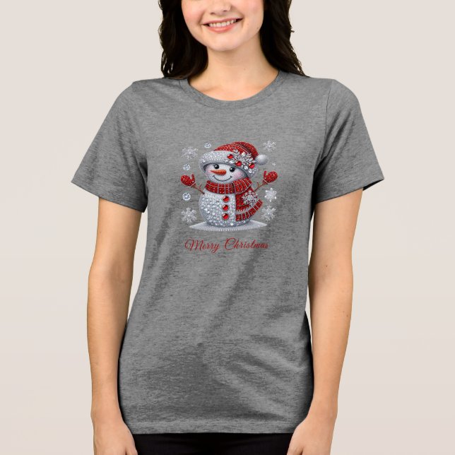 Rhinestones Snowman Holiday Women's Tri-Blend Shirt (Front)