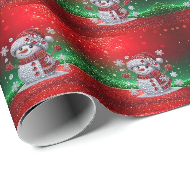 Rhinestones Snowman Holiday Wrapping Paper (Roll Corner)
