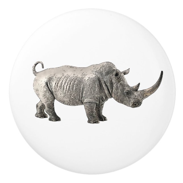 Rhino African Animal Jungle Drawer Ceramic Knob (Front)