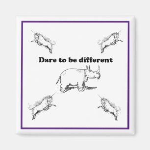 Rhino Among Unicorns Dare to be Different Cartoon Magnet