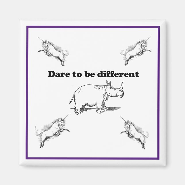 Rhino Among Unicorns Dare to be Different Cartoon Magnet (Front)