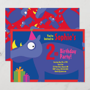 Rhino Animal Kid's Birthday Party Invitations