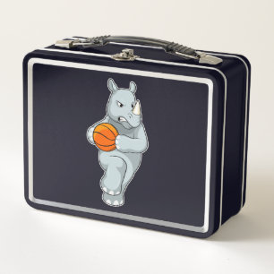 Rhino as Basketball player with Basketball Metal Lunch Box