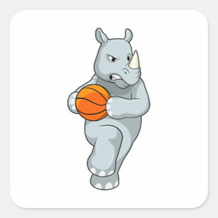 Rhino as Basketball player with Basketball Square Sticker
