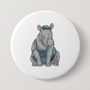 Rhino as Craftsman with Wrench 7.5 Cm Round Badge
