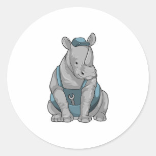Rhino as Craftsman with Wrench Classic Round Sticker