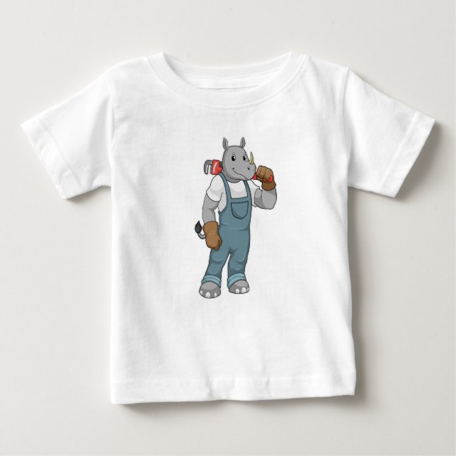 Rhino as Handyman with Water pump pliers Baby T-Shirt (Front)