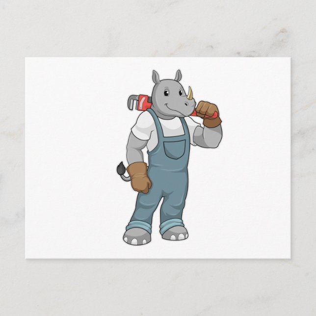Rhino as Handyman with Water pump pliers Postcard (Front)