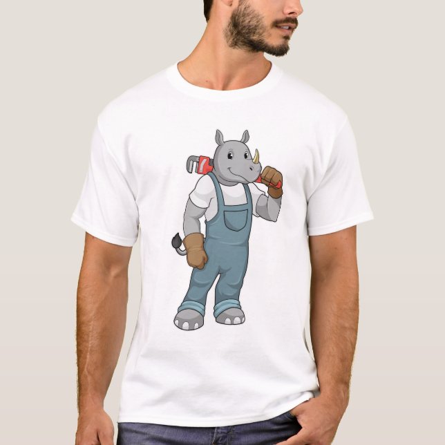 Rhino as Handyman with Water pump pliers T-Shirt (Front)