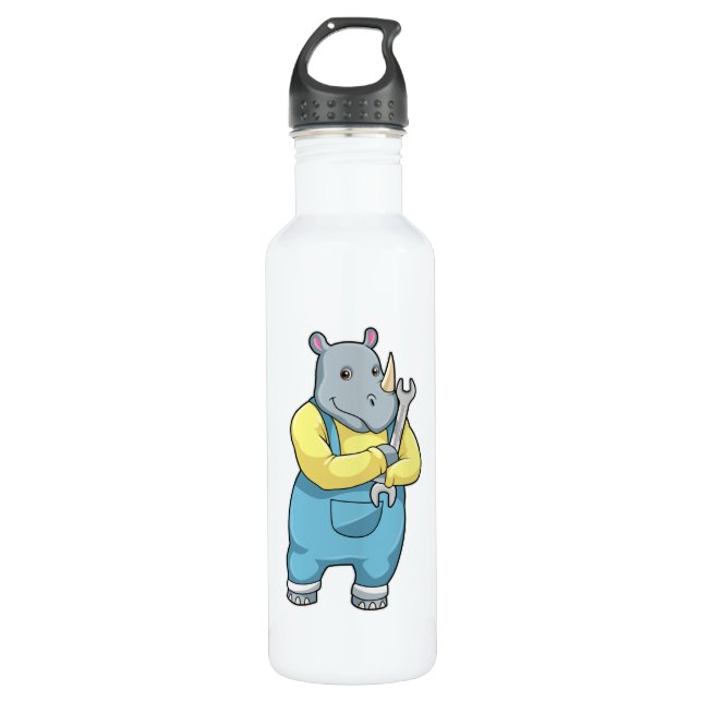 Rhino as Mechanic with Wrench 710 Ml Water Bottle (Front)
