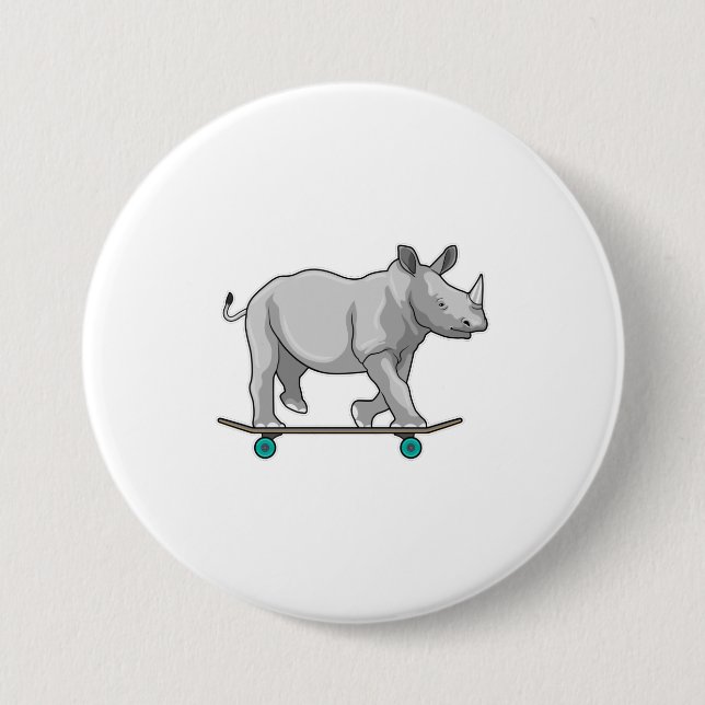 Rhino as Skater with Skateboard 7.5 Cm Round Badge (Front)