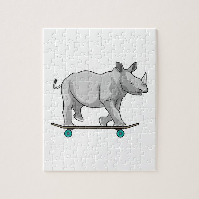 Rhino as Skater with Skateboard Jigsaw Puzzle (Vertical)