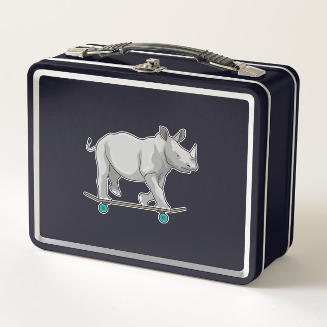 Rhino as Skater with Skateboard Metal Lunch Box (Front)