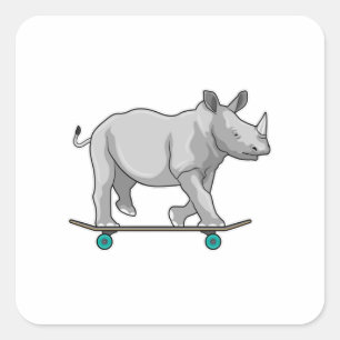 Rhino as Skater with Skateboard Square Sticker