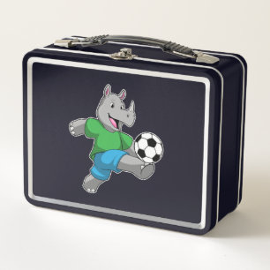 Rhino as Soccer player with Soccer Metal Lunch Box