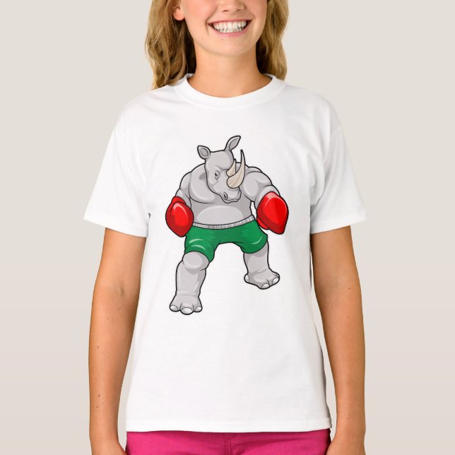 Rhino at Boxing with Boxing gloves T-Shirt (Front)