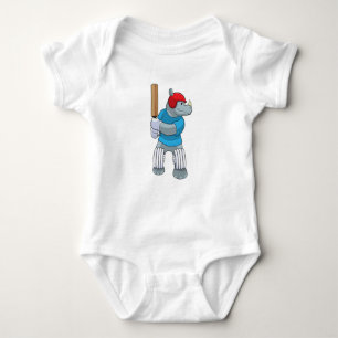 Rhino at Cricket with Cricket bat Baby Bodysuit