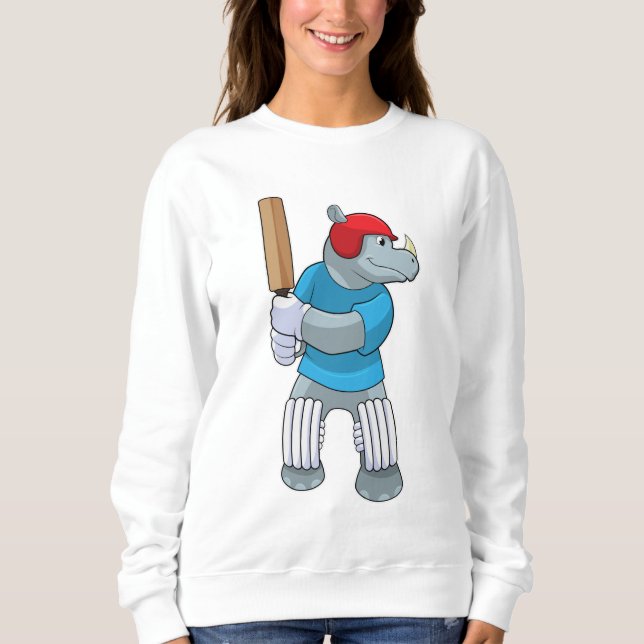 Rhino at Cricket with Cricket bat Sweatshirt (Front)