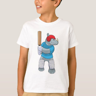 Rhino at Cricket with Cricket bat T-Shirt