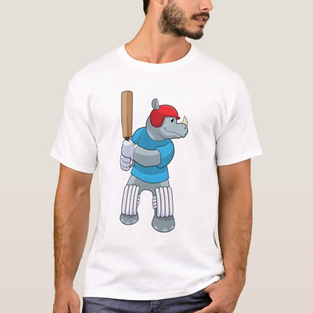 Rhino at Cricket with Cricket bat T-Shirt (Front)