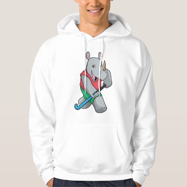 Rhino at Hockey with Hockey bat Hoodie (Front)