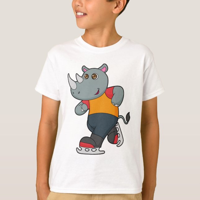 Rhino at Ice skating with Ice skates T-Shirt (Front)
