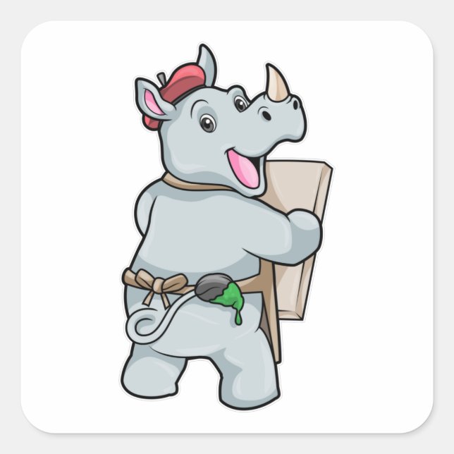Rhino at Painting with Colours Square Sticker (Front)