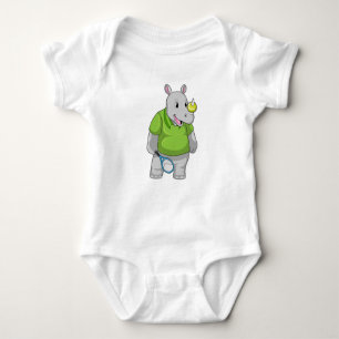 Rhino at Tennis with Tennis ball Baby Bodysuit