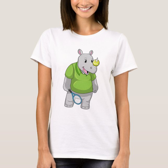 Rhino at Tennis with Tennis ball T-Shirt (Front)
