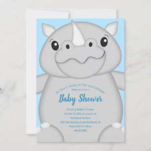 Rhino Baby Shower Blue Invitation
