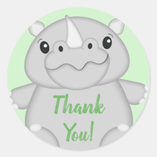 Rhino Baby Shower Green Classic Round Sticker