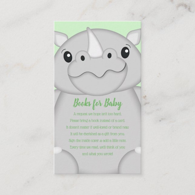 Rhino Baby Shower Green Enclosure Card (Front)