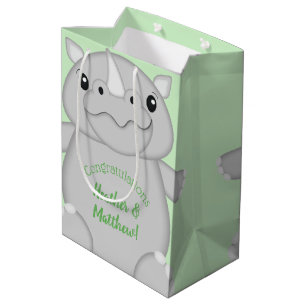 Rhino Baby Shower Green Medium Gift Bag