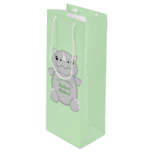 Rhino Baby Shower Green Wine Gift Bag